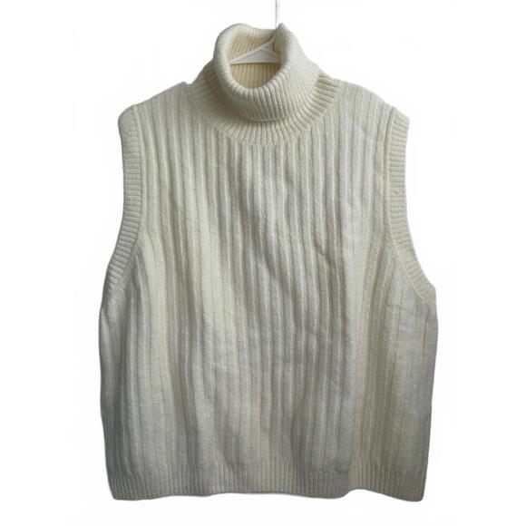 Mango Ribbed Turtleneck Vest Taldorin Off White Ecru NWT Size 1XL - Picture 4 of 9